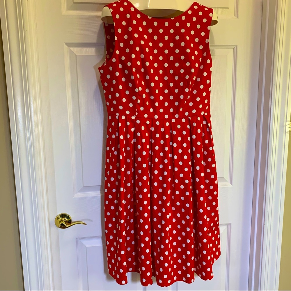 Red Polka Dot Sleeveless Pinup Style Dress